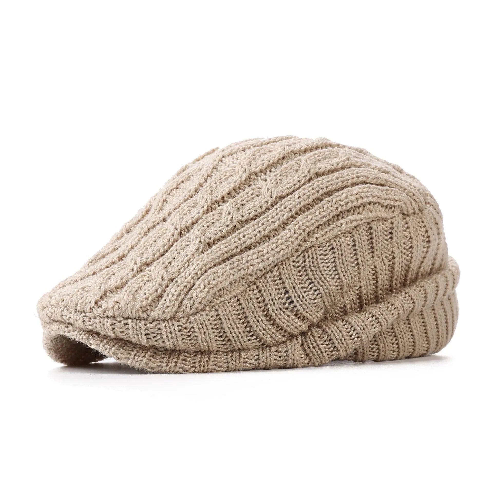 Hand knitted acrylic fleece lined beanie hat for men in winter size M 56-58cm dome style