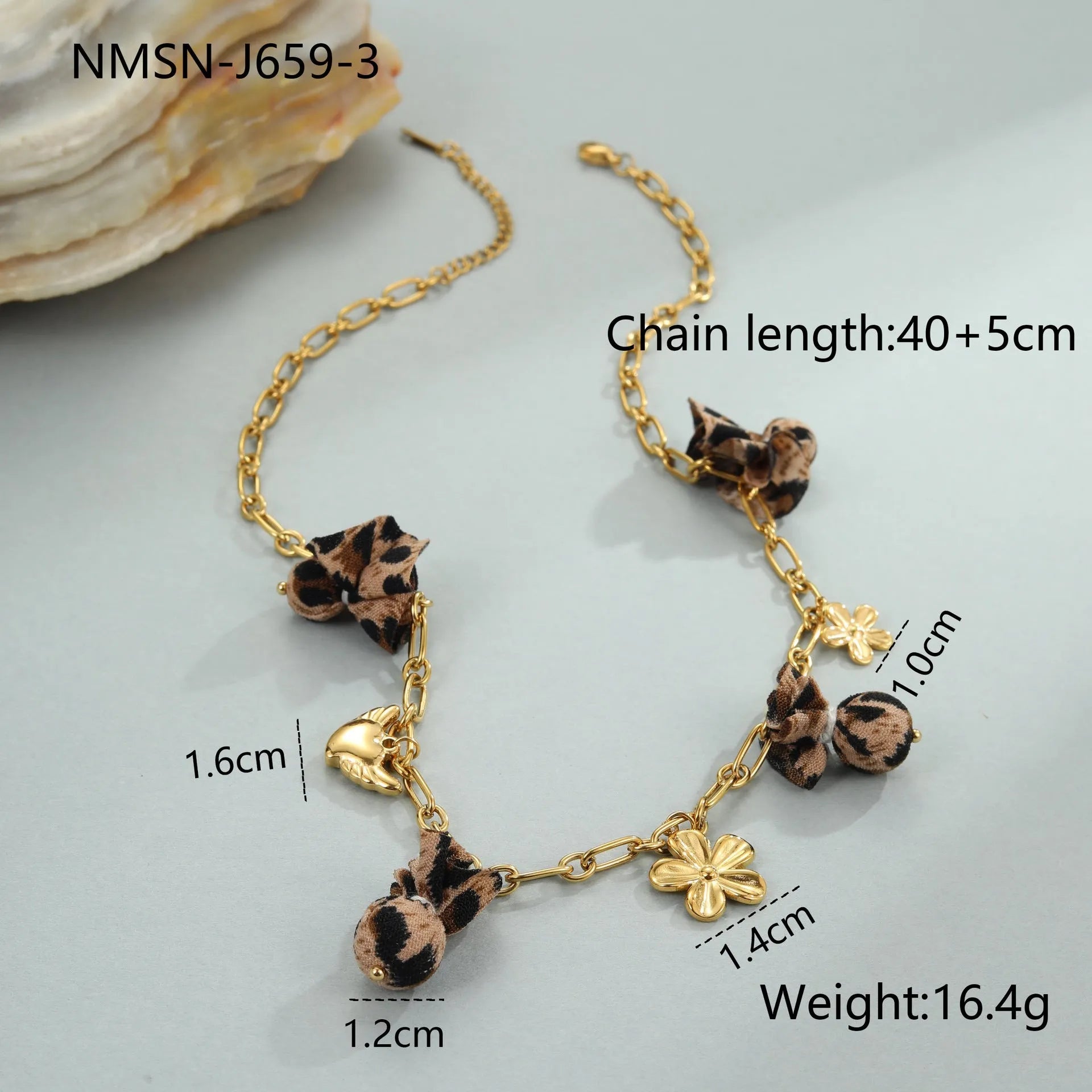 Leopard, love heart, and flowers design on a geometric stainless steel pendant necklace with an adjustable chain.