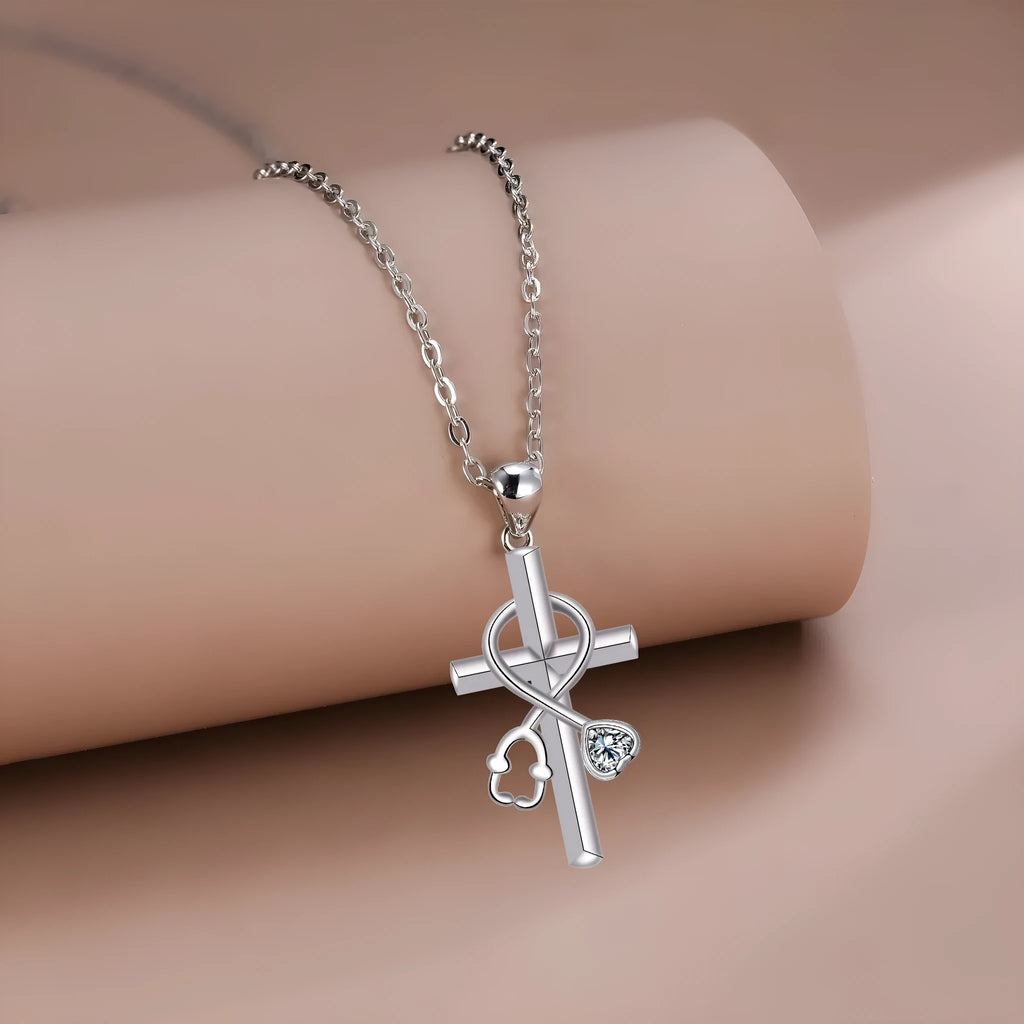 Original design cross stethoscope necklace for women with electroplated copper pendant.
