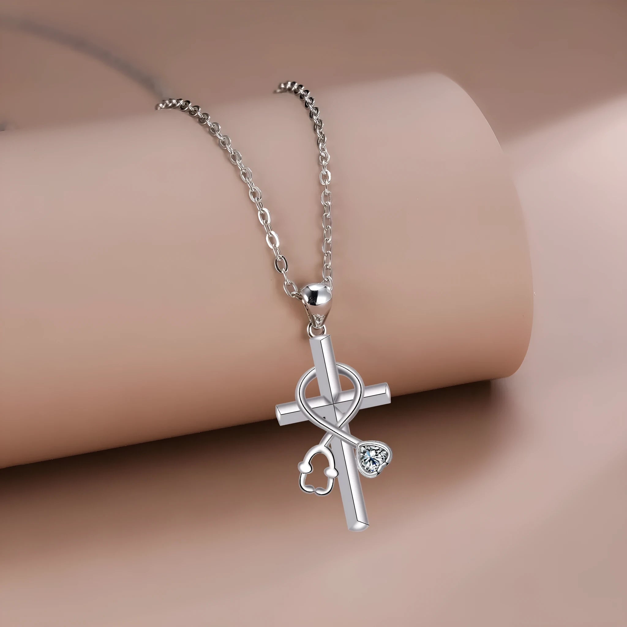 Original design cross stethoscope necklace for women with electroplated copper pendant.