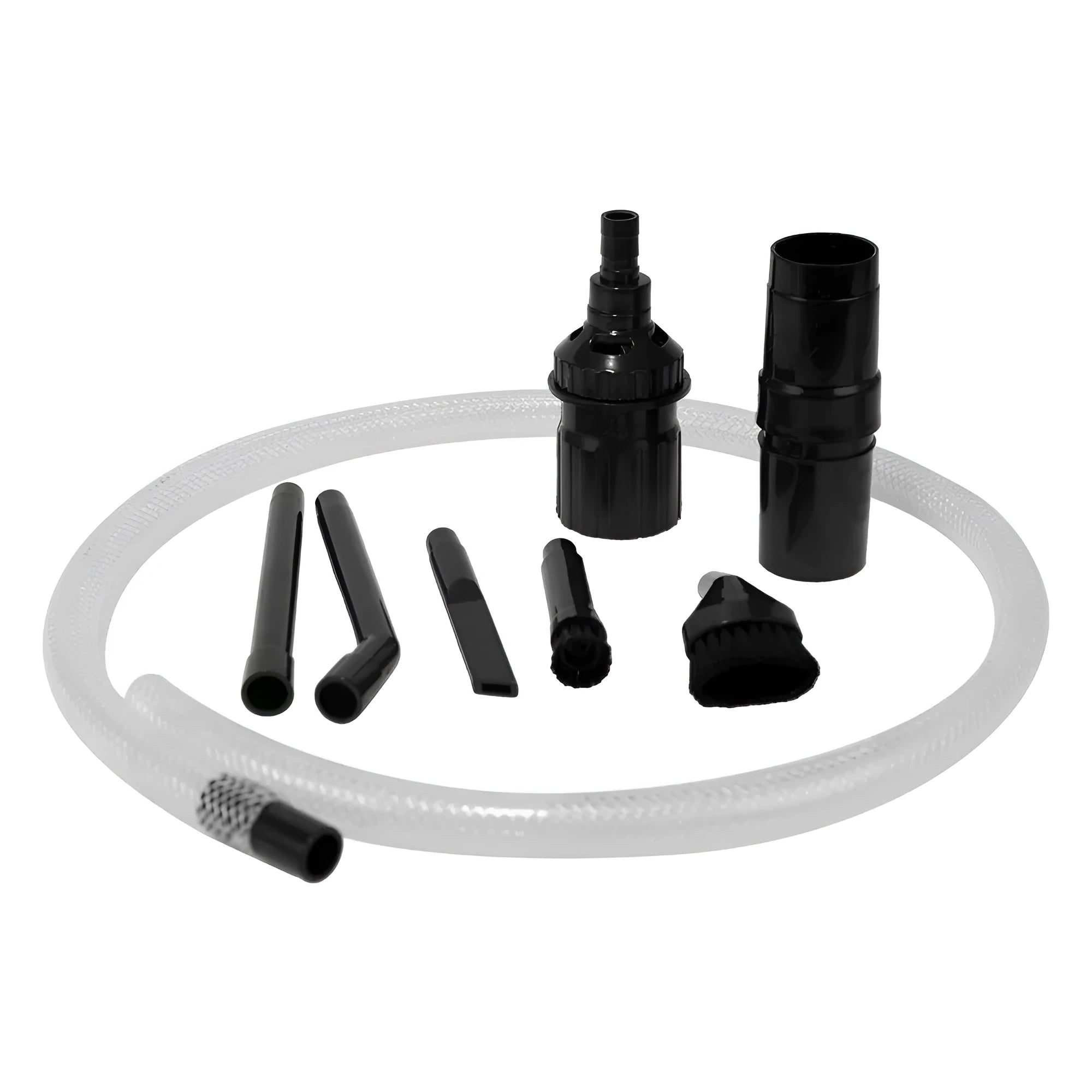 Eight-piece vacuum cleaner accessory tool set with small suction head for compact spaces