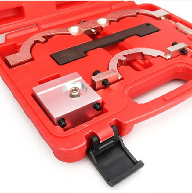 Red chrome-vanadium steel timing tool set for Opel 1.4 Oncla LUJ engines with seven components