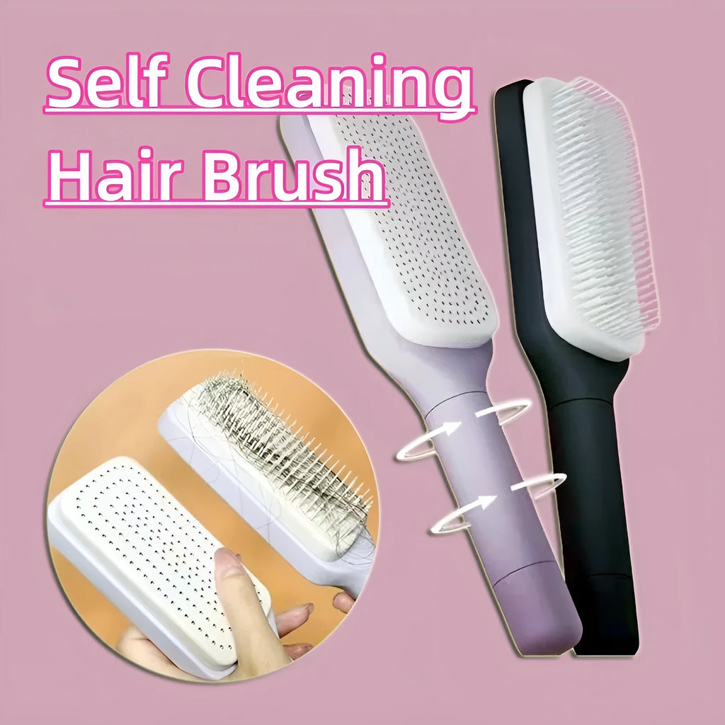 Roland purple and lunar rock grey self-cleaning hair brush with anti-static massage comb teeth.