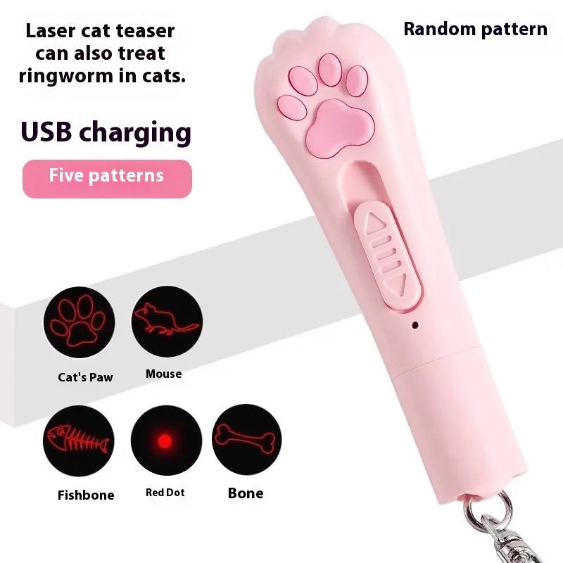 Funny cat pen light charging toy with self-hi relieving stuffy in pink, cream white, or sky blue colour options