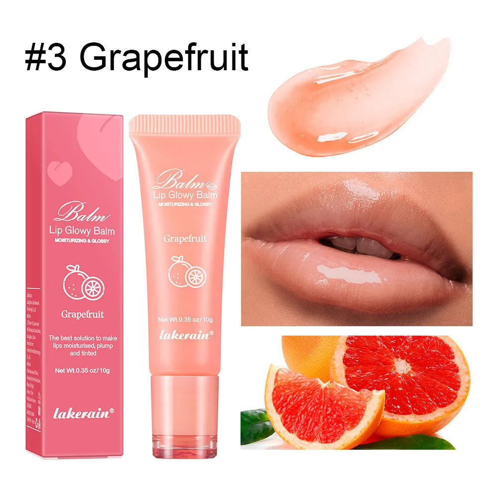 Women's lip gloss applicator in one of four fruit flavours: yellow peach, berry, grapefruit, or grape.