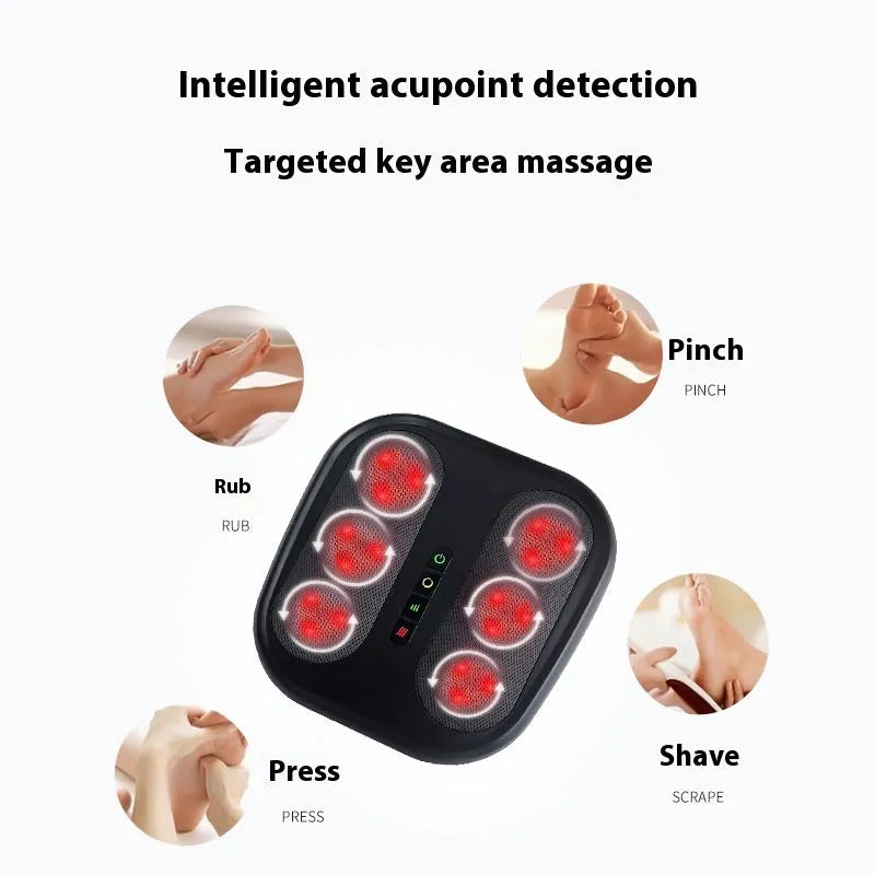 Multifunctional foot massager with kneading nodes and infrared physiotherapy in black, orange, green, and red colours