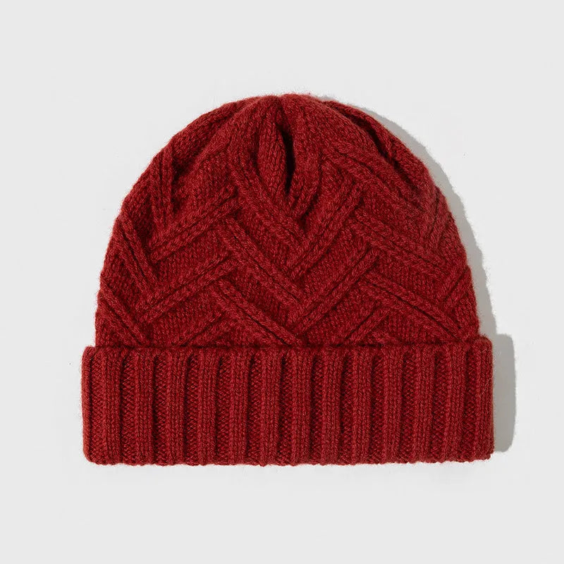 Thickened wool knitted winter hat in dome style available in ivory white khaki red brown grey and black