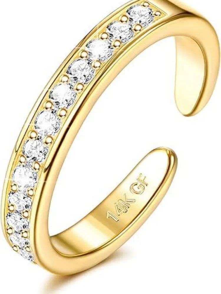Geometric toe ring with 14K gold plating showing rhinestone and water drop design options