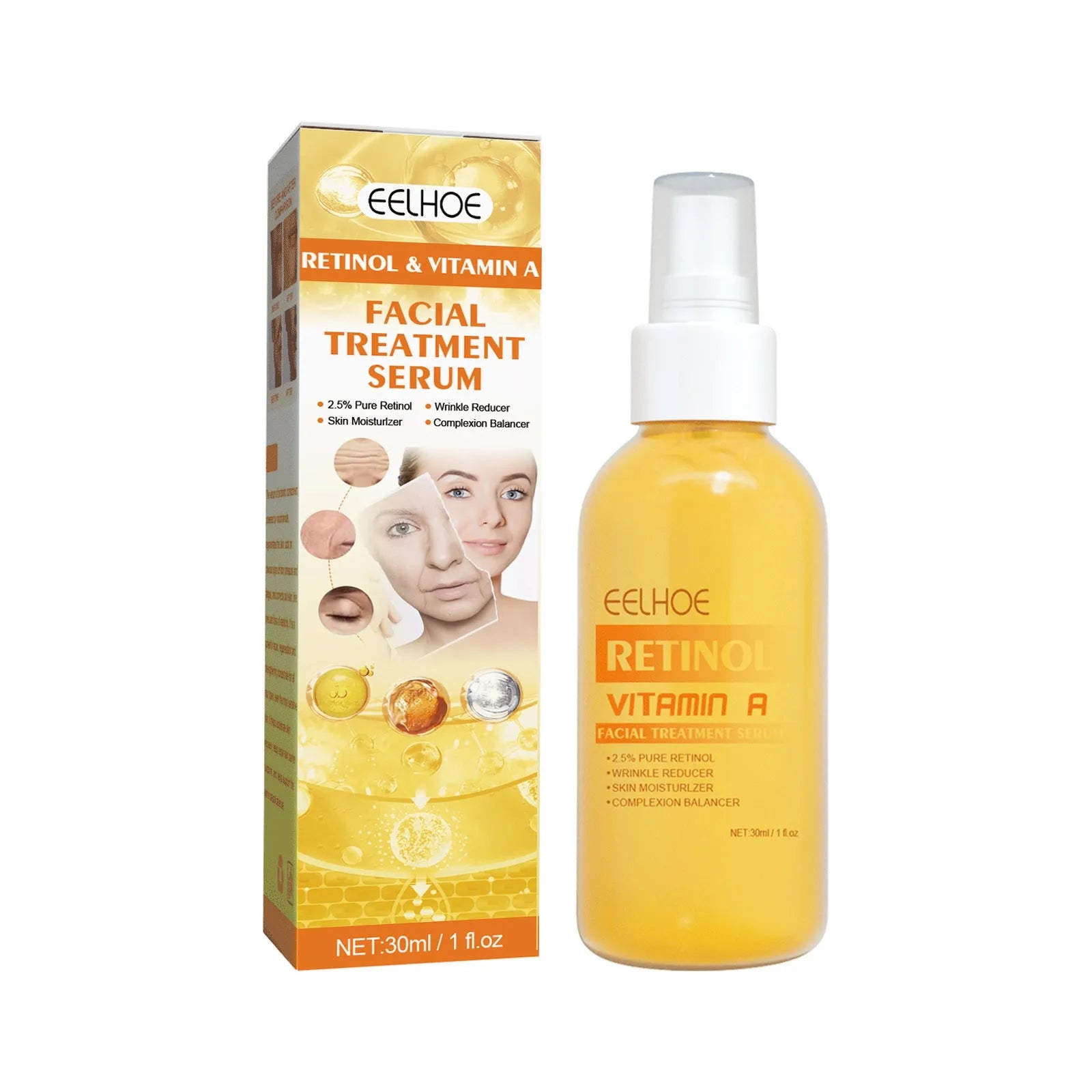30ml retinol anti-wrinkle essence spray in boxed packaging for facial application