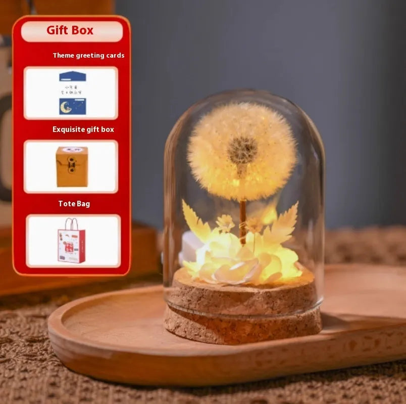 Dandelion-shaped glass night light ornament in a gradient colour with soft internal LED glow.