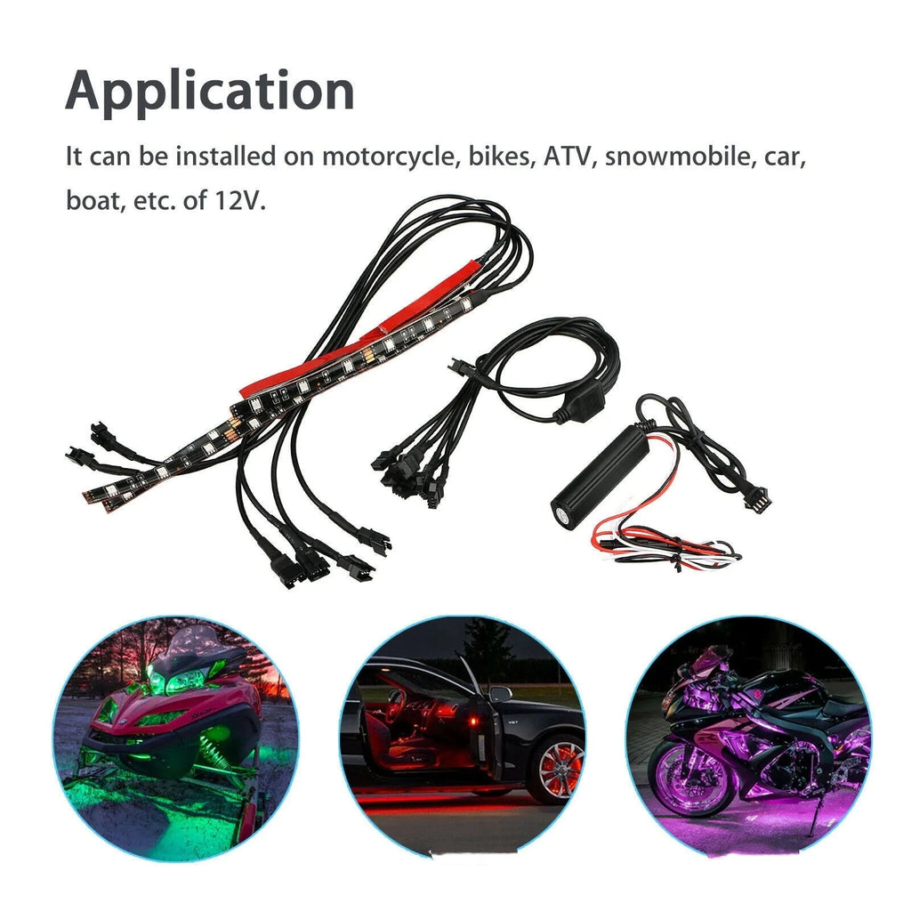 RGB LED vehicle atmosphere light bar with wireless remote control on black silicone housing
