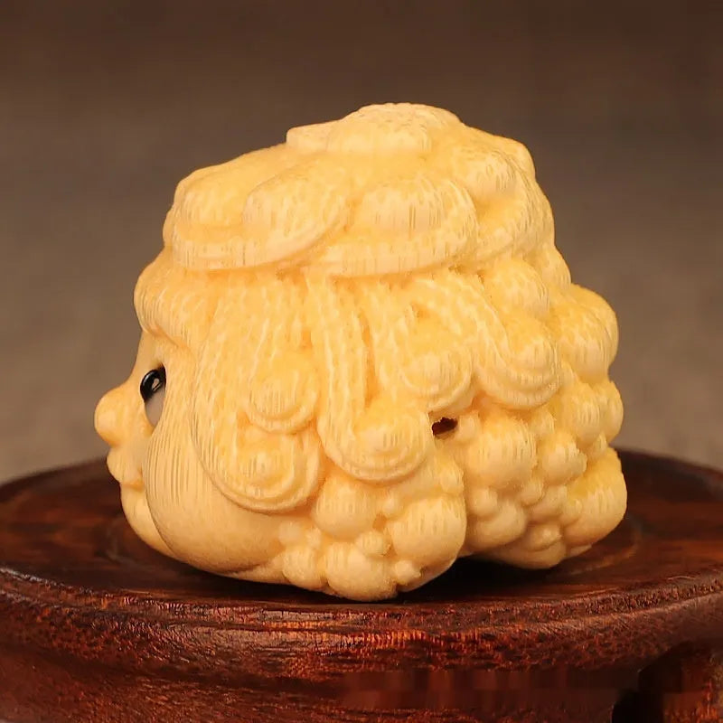 Solid bamboo golden toad princess ornament with detailed carving in cute style