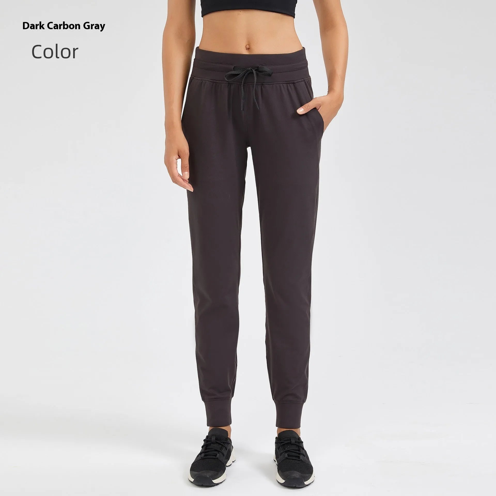 Women's high waist yoga pants in cotton blend fabric with drawstring waist in Belgian Blue colour