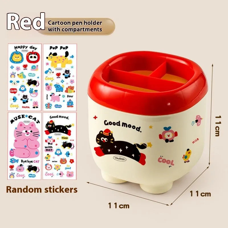Cartoon design plastic desktop organiser with 2L capacity storage box and grid pattern for stationery organisation