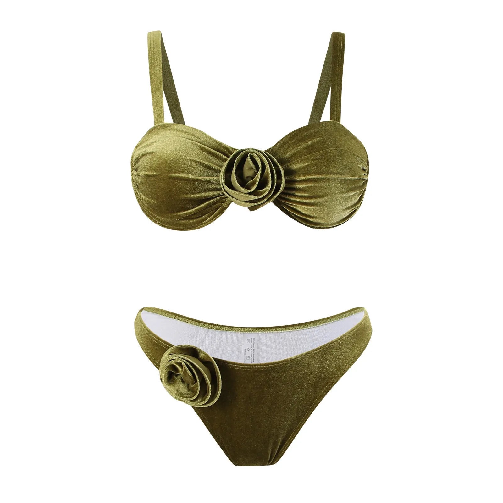 Women's A371 green 3D flower print swimsuit with high elasticity for swimming and fitness