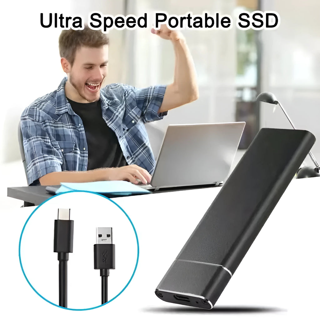 High-speed 6TB SSD mobile hard disk with metal shell in black, blue, orange, red, or silver colours.
