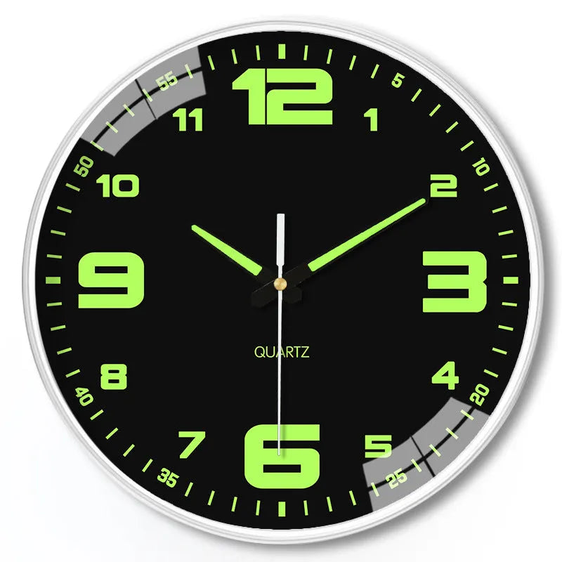 8 inch modern wall clock with luminous numbers on white background