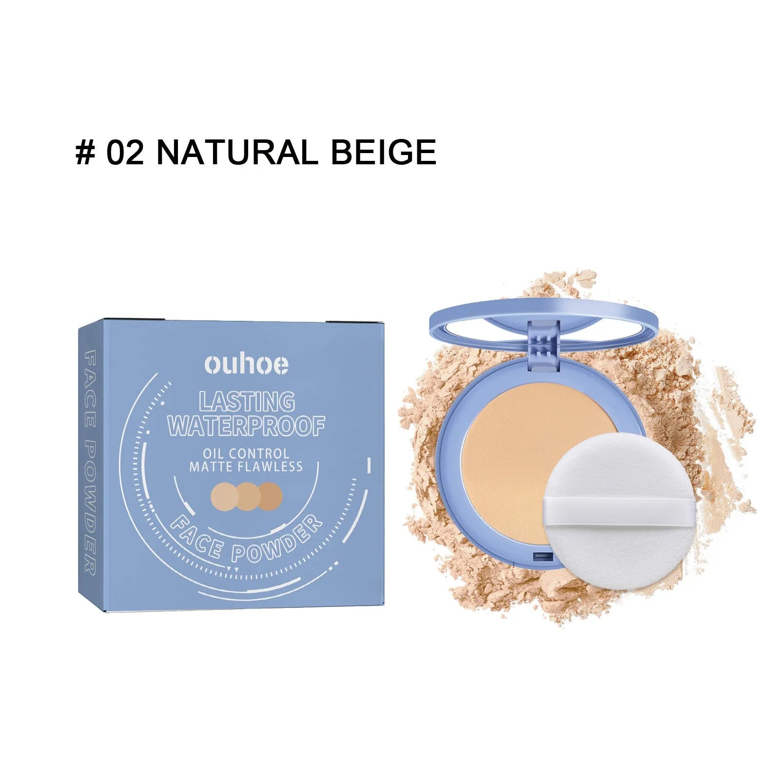 8g finishing powder makeup with powder fan applicator in natural beige, pure beige and classic ivory shades