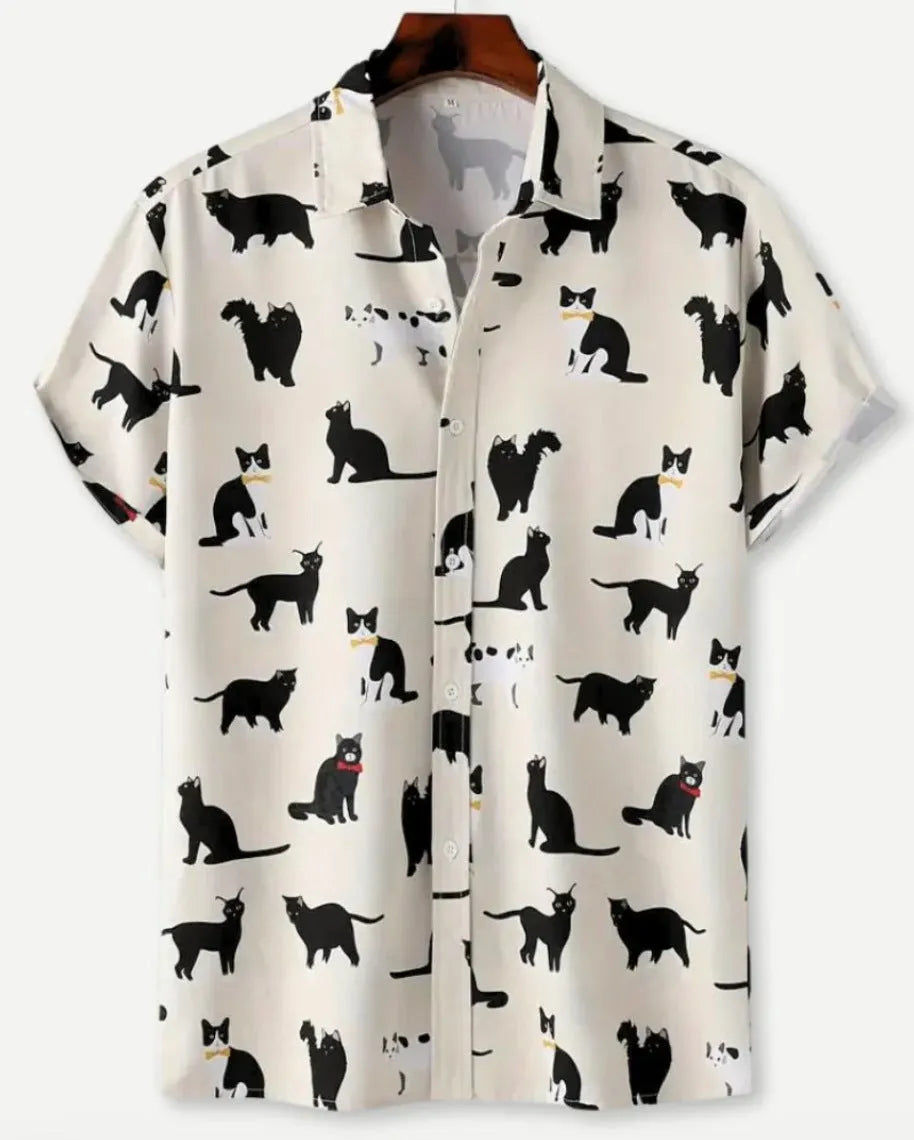 Hawaiian floral print short sleeve shirt with lapel design on elastic polyester fabric