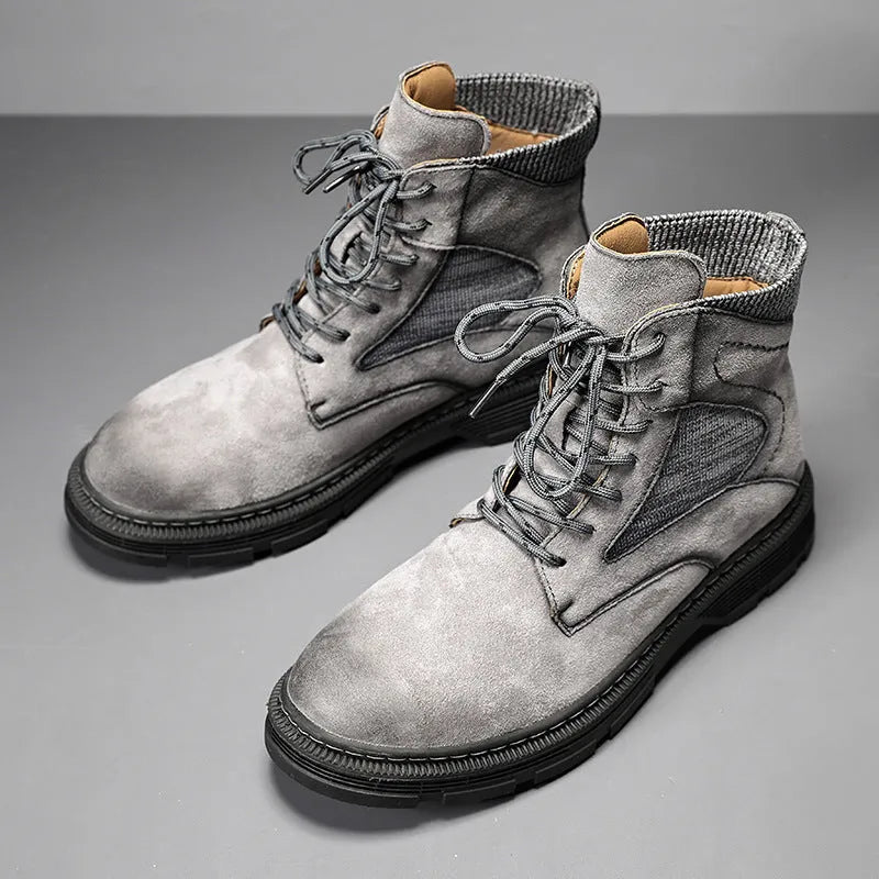 Men's vintage Martin boots with microfiber leather upper and low heel in black, grey or sand colour options