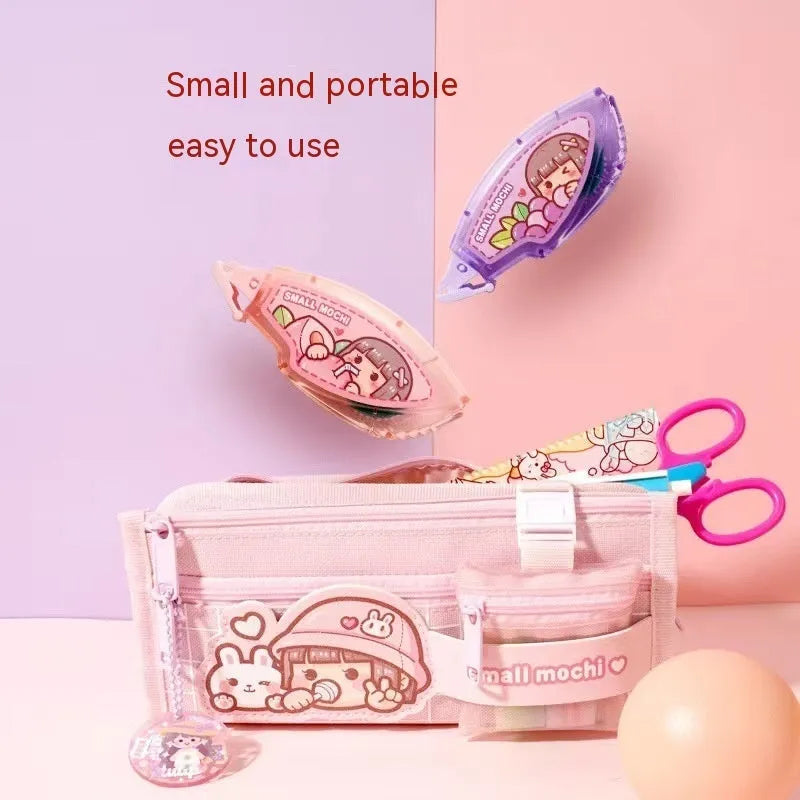Dotting glue in plastic container with juice colours: peach, lemon, blueberry, butter, grape on cute card.