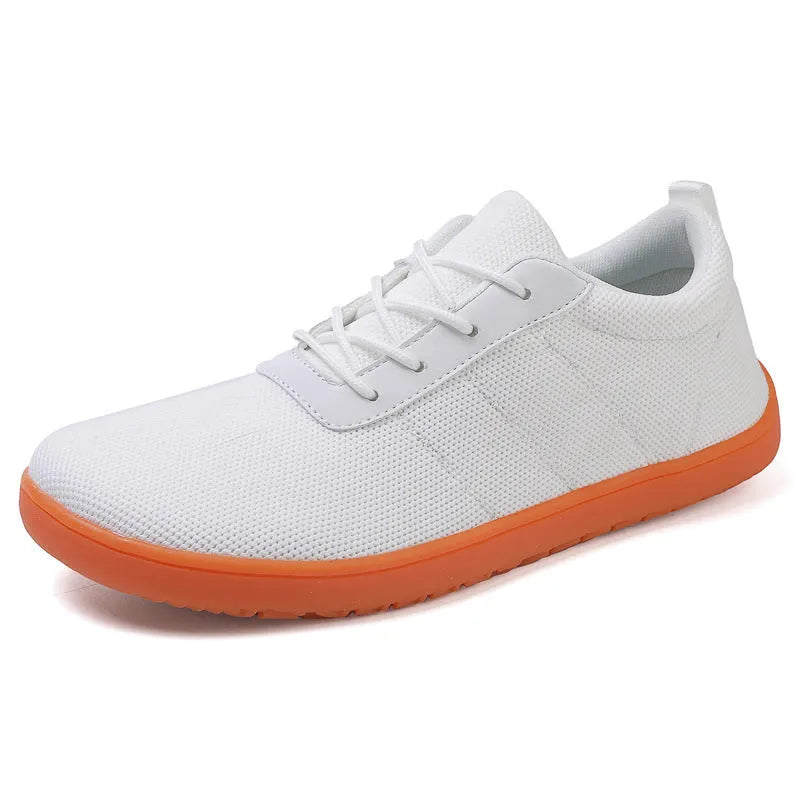 Men's low top walking shoes in Flyknit with non-slip rubber sole, shown in black colour with lace-up front.