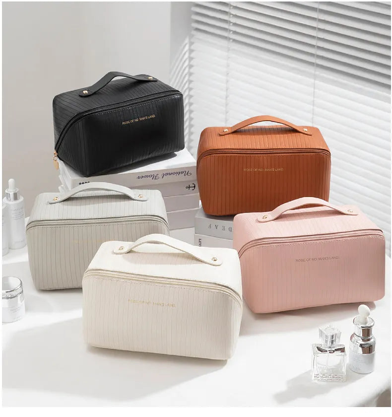 Vertical pattern pillow makeup bag cubic design 22.5cm travel organiser PU material multiple colours