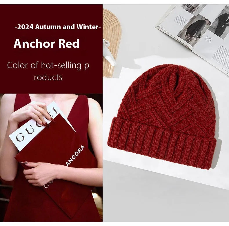 Thickened wool knitted winter hat in dome style available in ivory white khaki red brown grey and black