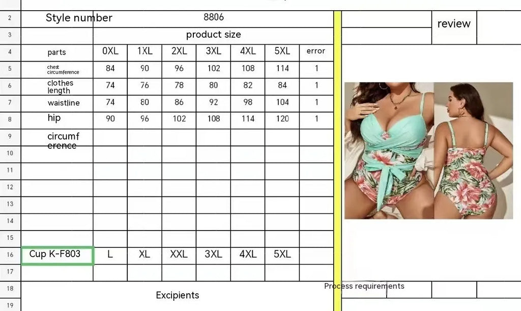 Women's plus size one-piece swimsuit with lace-up chest detail in floral print design