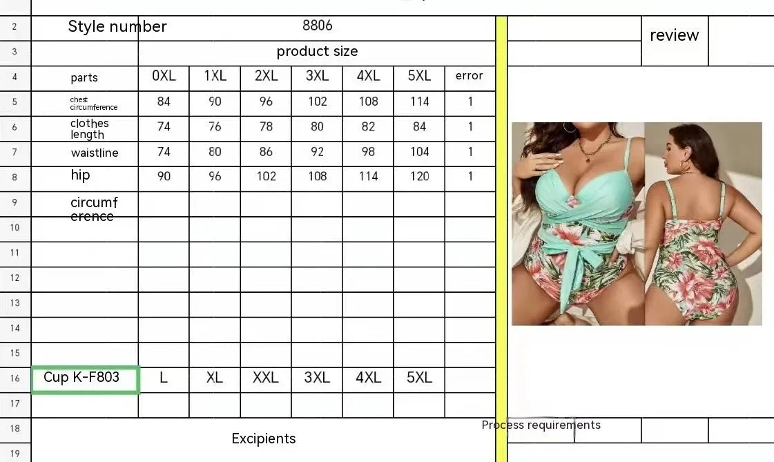 Women's plus size one-piece swimsuit with lace-up chest detail in floral print design