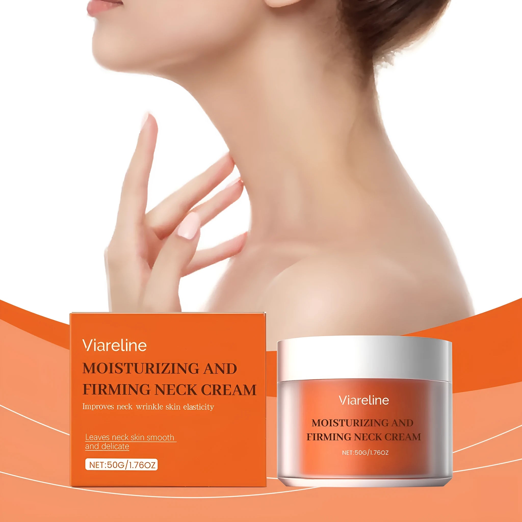 50g neck contour moisturising cream in compact rectangular packaging