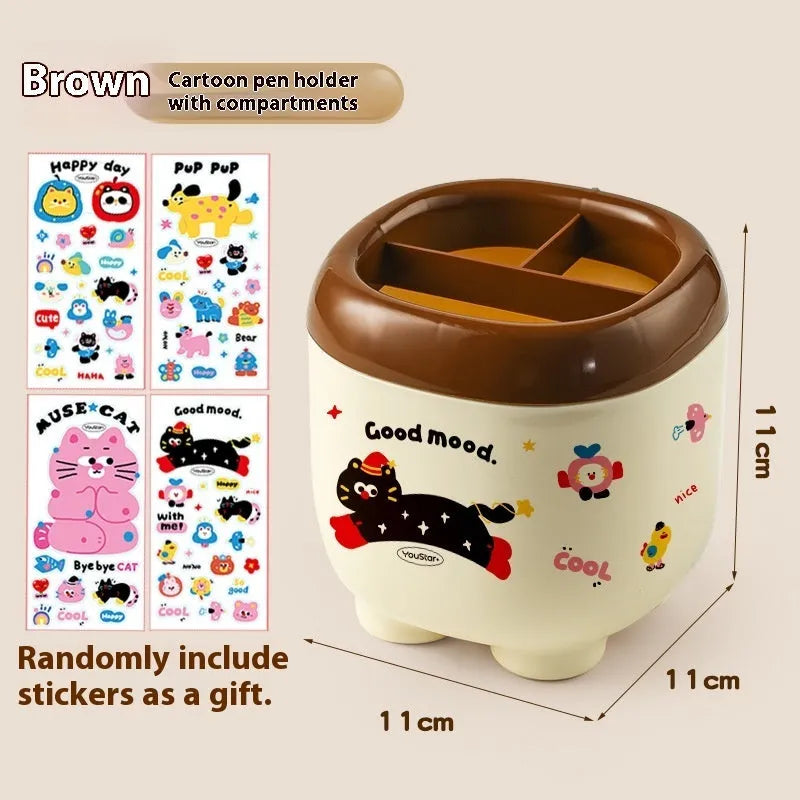 Cartoon design plastic desktop organiser with 2L capacity storage box and grid pattern for stationery organisation