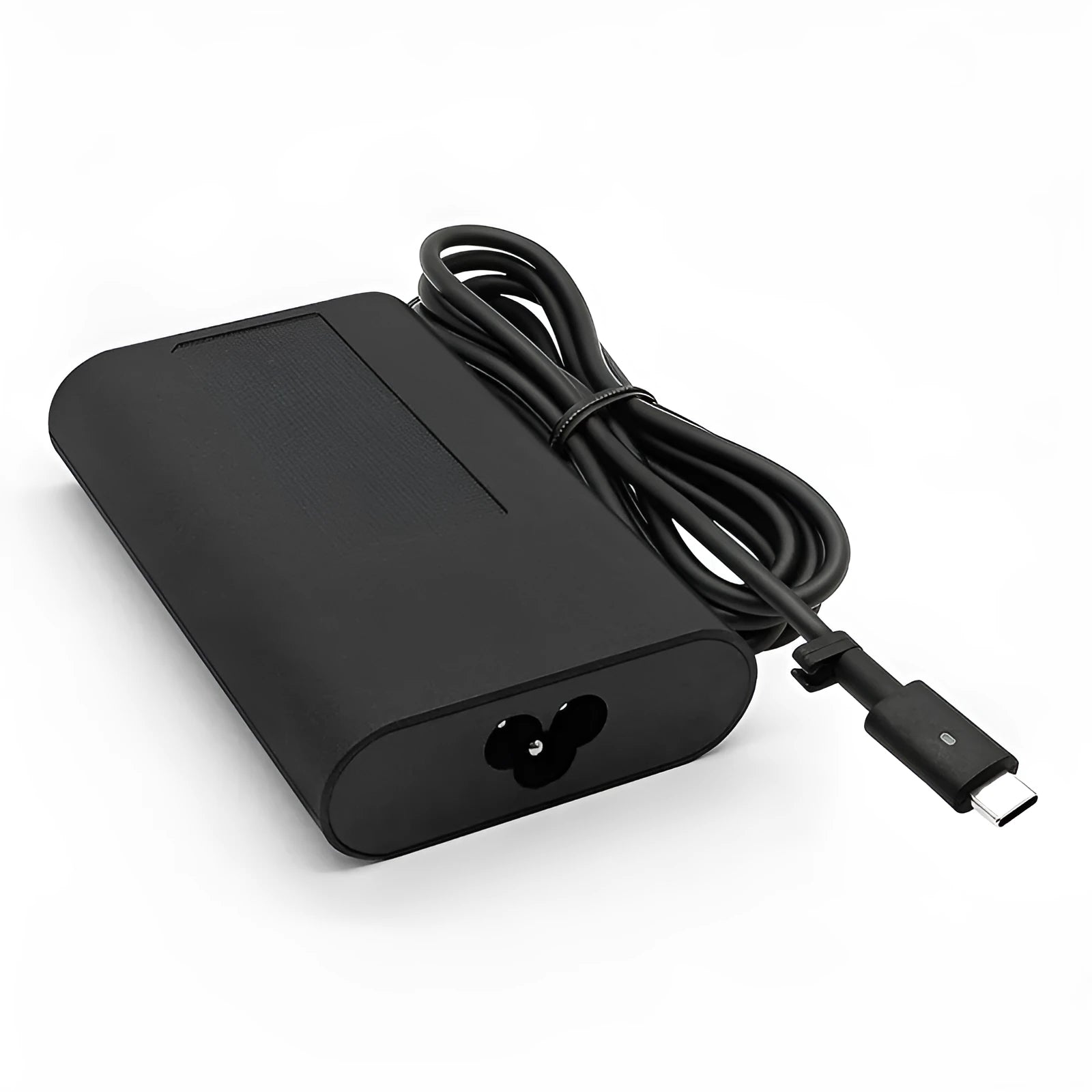 Black 65W Type-C laptop power adapter with multiple international power plugs