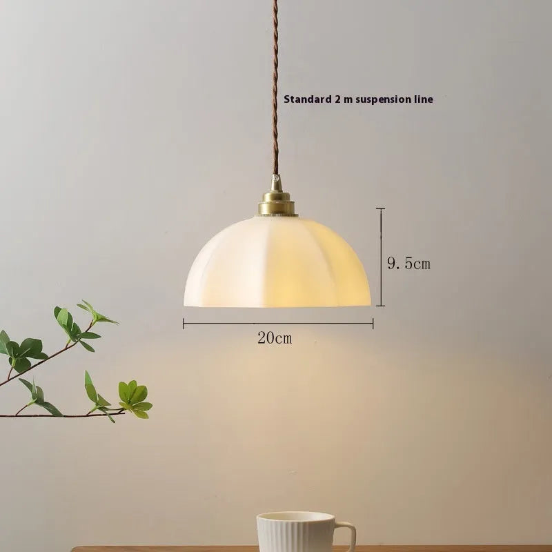 Small brass droplight wall lamp with copper glass shade in Chinese style