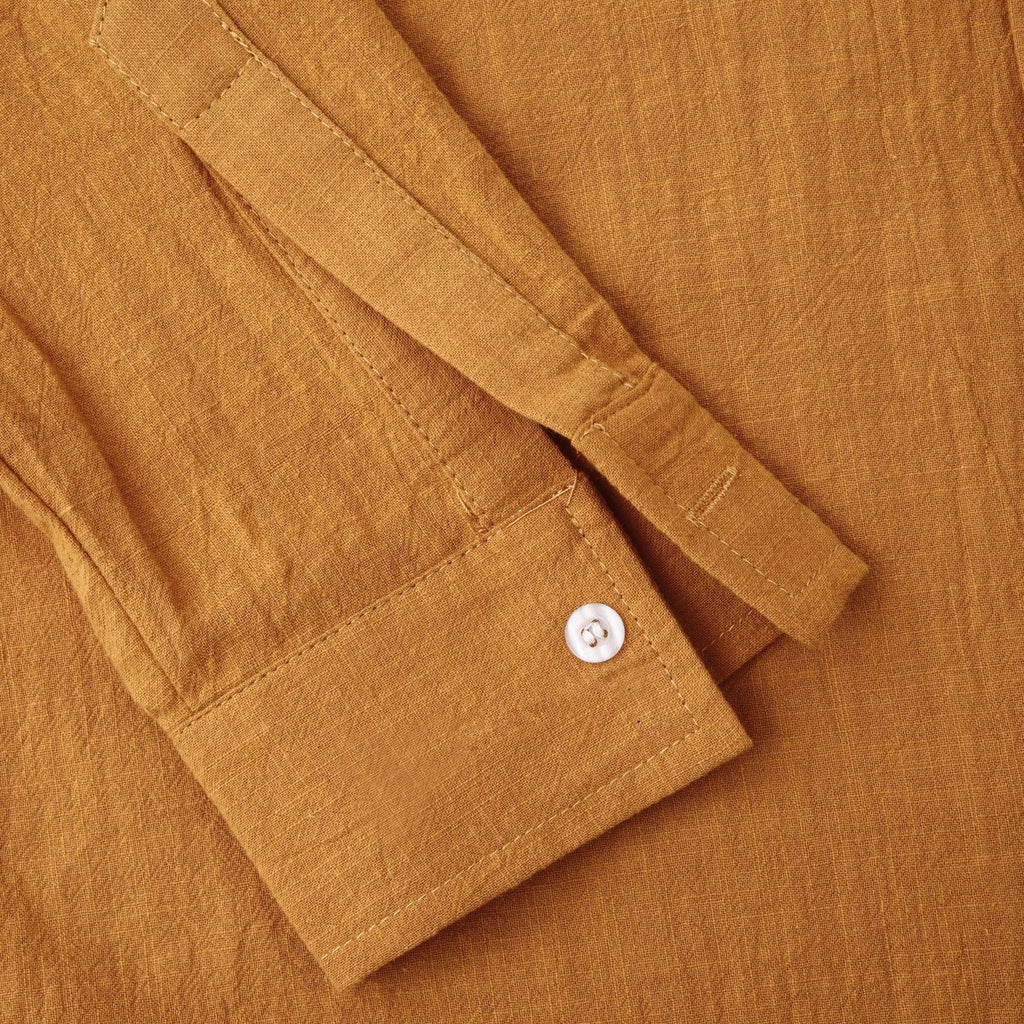 Men's brown cotton blend long sleeve shirt and trousers casual set on hanger