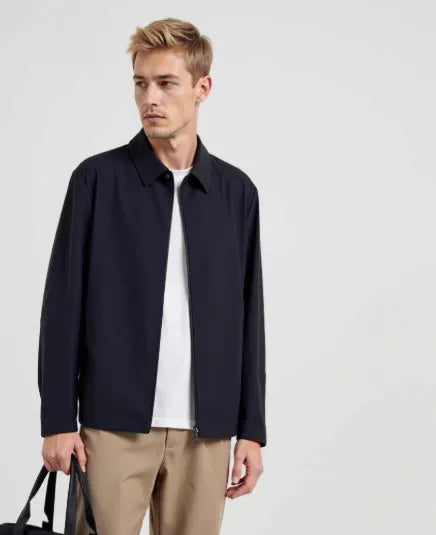 Summer lapel business jacket in ice silk fabric with sun protection in navy blue colour