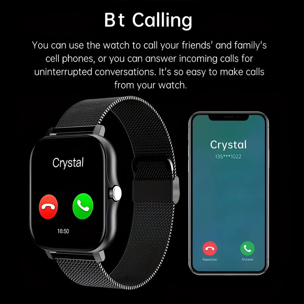Smart watch with touch screen displaying health metrics, silicone wrist strap in chosen colour