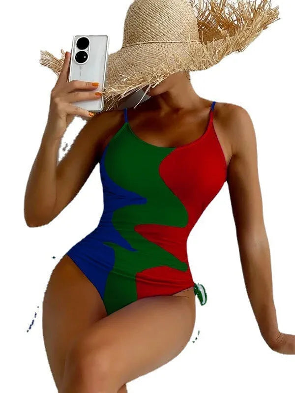 Women's sleeveless one-piece swimsuit in blue colour with backless design for swimming sports