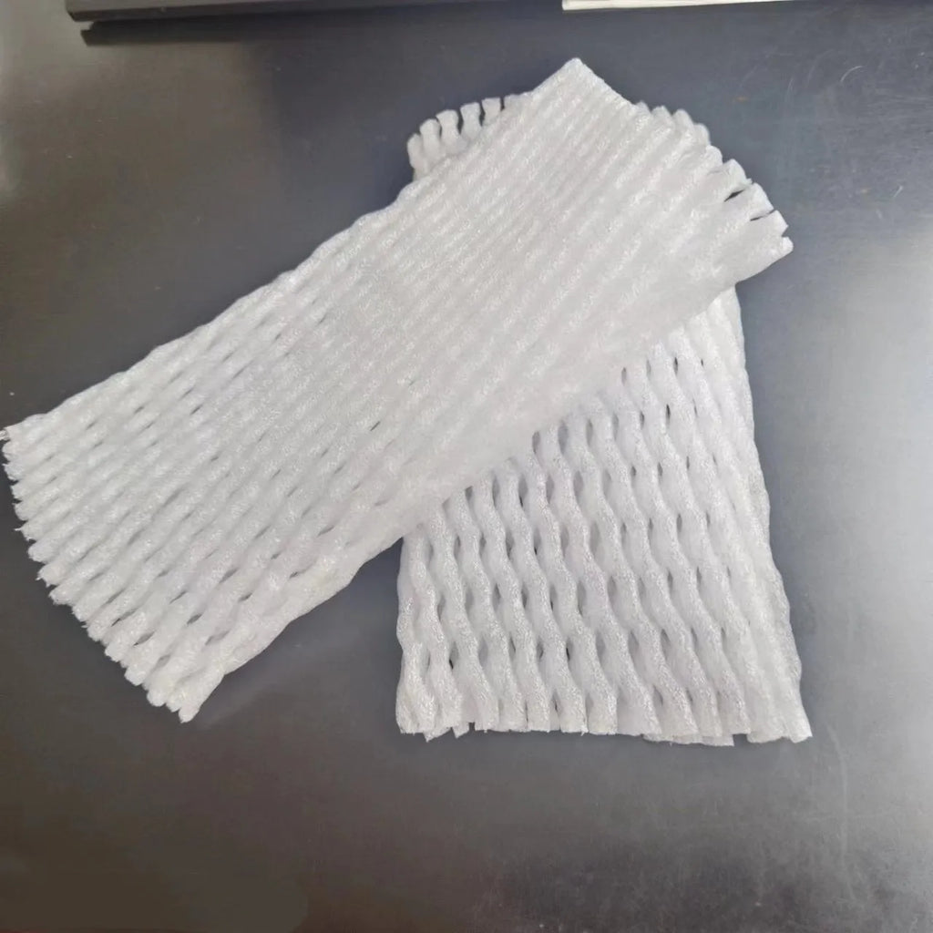 White foam fruit net cover protective case showing shockproof material and multiple size options