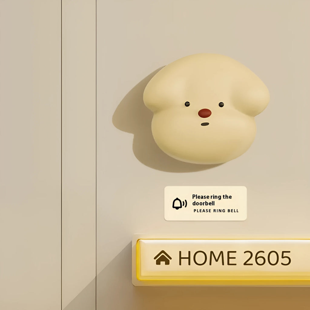Wireless self-generating beeper doorbell unit in milky yellow or white colour with plug-in power cord.