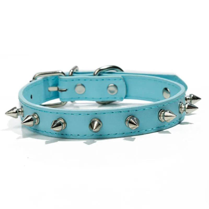 Metal-studded dog collar with thickened PU leather and alloy fastener in multiple colour options