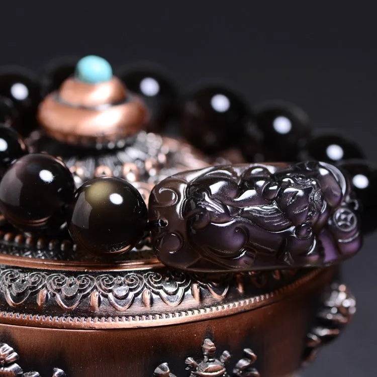 Polished crystal Pi Xiu bracelet with geometric beads in ice stone colour options