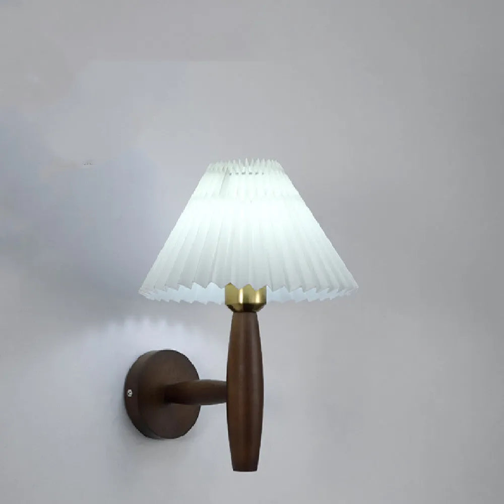 American retro wall lamp with rubber wood frame and fabric elements in walnut finish