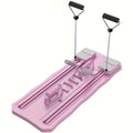 Blue and pink multifunctional ABS supine fitness board with wheel for home core workouts.