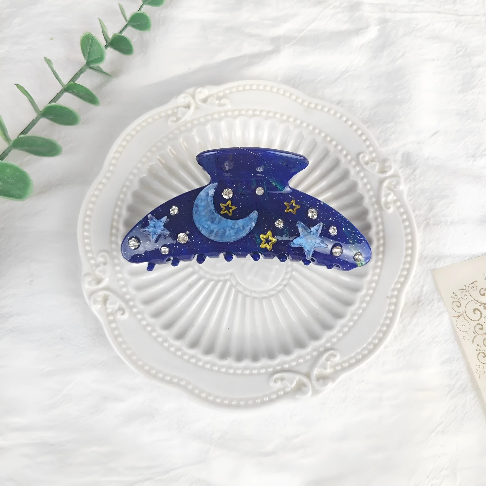 Oversized star moon barrette with minimalist starry sky design in various colour options