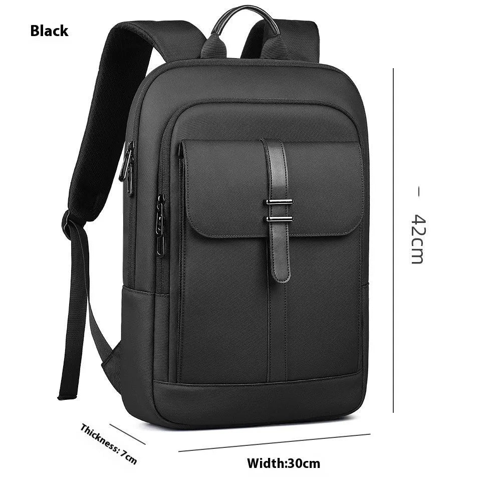 Black Oxford cloth backpack with urban simplicity styling for business commuting