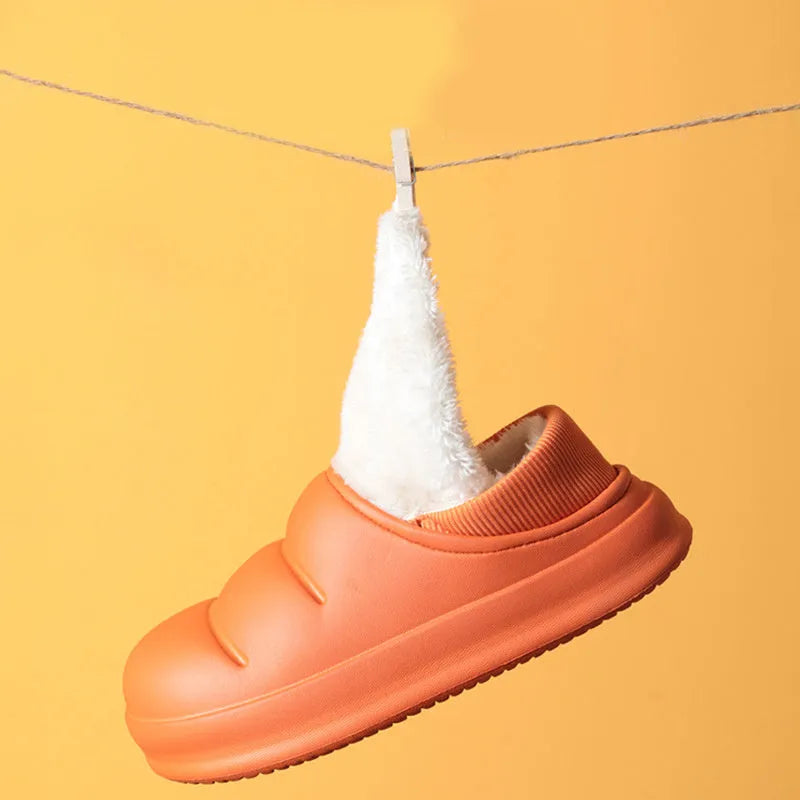 Couple cotton slippers with waterproof EVA sole and plush lining in six colours