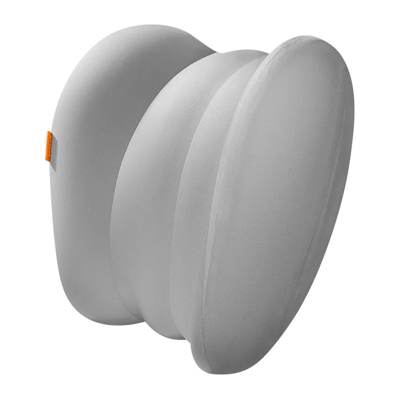 Grey and orange head restraint set for suspension bin cars with memory foam interior
