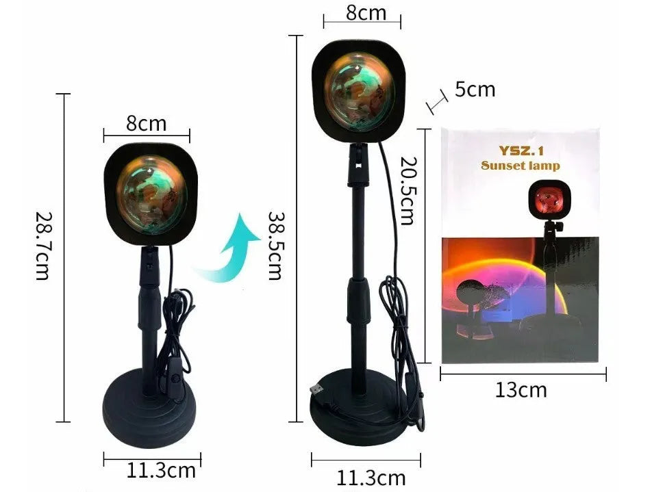 USB rechargeable sunset lamp projecting rainbow colours and sunset red patterns for ambient room lighting