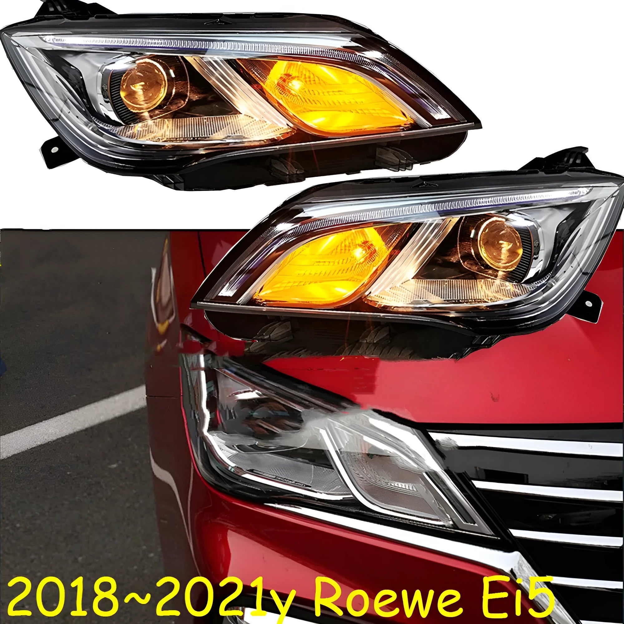 Replacement car headlight with black ABS housing and nine-line lens pattern for 2018-2021 models.